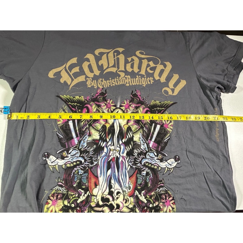 Ed Hardy Christian Audigier Men's Graphic Shirt Dark Grey XXL Death Angel Lover - Picture 6 of 10